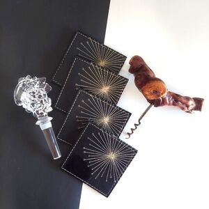 LOT - Mikasa Wine Bottle Stopper. Cork Screw. Coasters 4